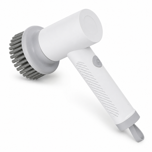 White cordless electric spin scrubber — handheld rotating cleaning brush