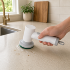 Compact white cordless spin scrubber, 4.5 × 7.1 in
